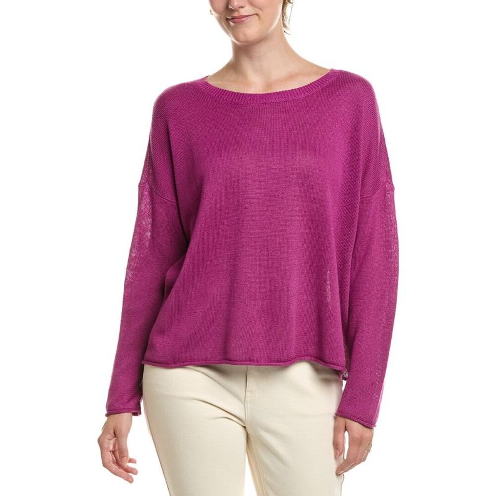 Eileen Fisher Womens  Crew Neck Linen-Blend Sweater, Purple